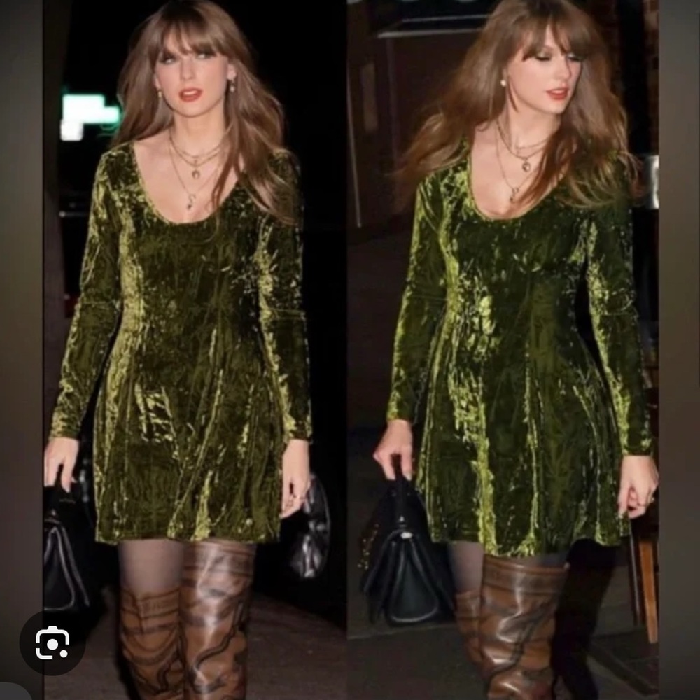 Sweet Jane Olive Crushed Velvet Mini Dress by Little Lies US 16 ASO Taylor Swift